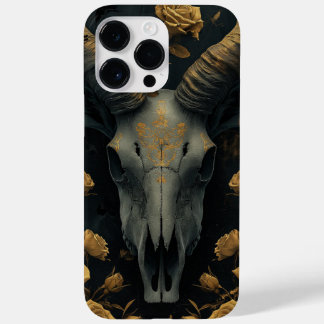 Golden Goat Skull and gold Roses Case-Mate iPhone 14 Pro Maxケース
