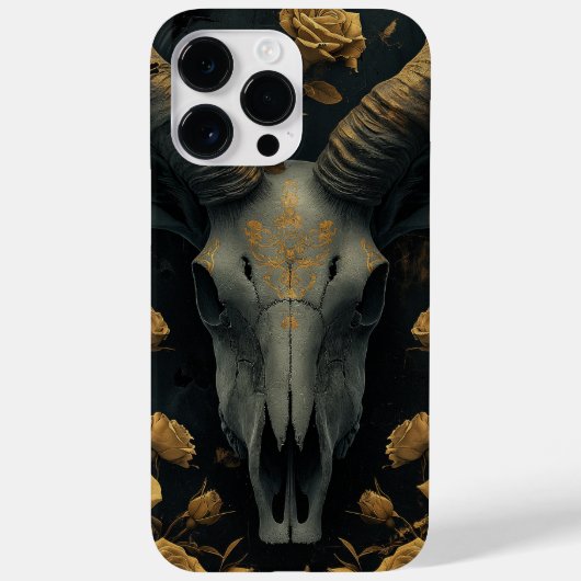 Golden Goat Skull and gold Roses Case-Mate iPhoneケース (裏面)