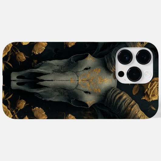 Golden Goat Skull and gold Roses Case-Mate iPhoneケース (裏面 (横))