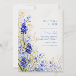 Golden Grass Blue Muscari Botanical Spray Wedding 招待状