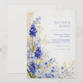 Golden Grass Blue Muscari Botanical Spray Wedding 招待状 (正面/裏面)