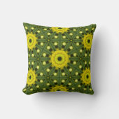 Golden Green Sunburst Kaleidoscope Floral Pattern  クッション (正面)
