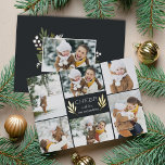 Golden Greenery | Photo Collage 箔シーズンカード<br><div class="desc">Elegant botanical holiday photo card features six of your favorite photos in a geometric collage layout. "Cheer" or your short custom holiday greeting appears in the center, flanked by gold foil branches on a dark charcoal background. Personalize with your names, and add an additional photo to the back, along with...</div>