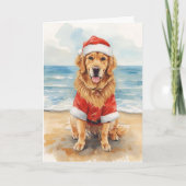 Golden Greetings from Santa Paws – Beach Christmas カード (正面)
