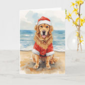 Golden Greetings from Santa Paws – Beach Christmas カード (黄色い花)