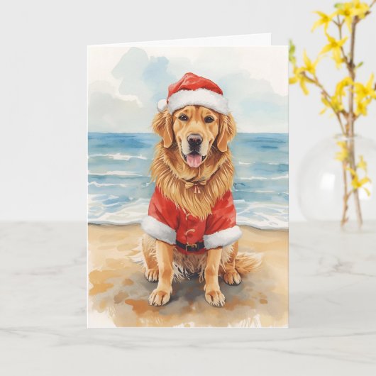 Golden Greetings from Santa Paws – Beach Christmas カード (黄色い花)