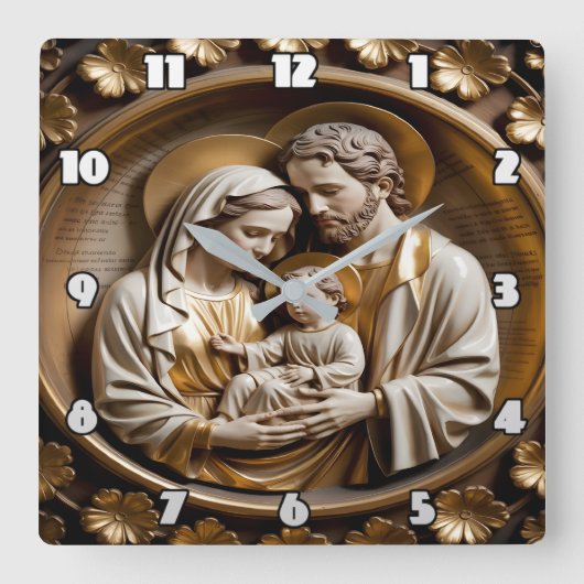 Golden Halo Family Devotion Panel スクエア壁時計 (正面)