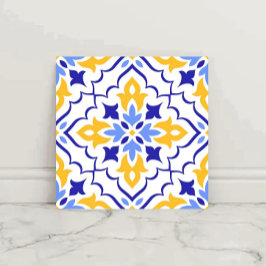 Golden Harmony Blue Floral Mosaic Elegant タイル