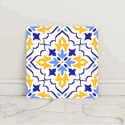 Golden Harmony Blue Floral Mosaic Elegant タイル