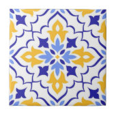 Golden Harmony Blue Floral Mosaic Elegant タイル (正面)