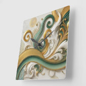Golden Harmony Swirl – Elegant Abstract Wall Clock スクエア壁時計 (傾斜)