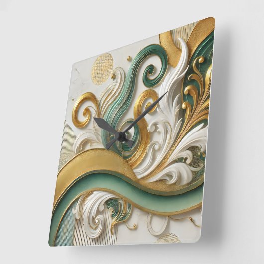 Golden Harmony Swirl – Elegant Abstract Wall Clock スクエア壁時計 (傾斜)