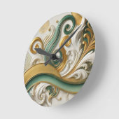Golden Harmony Swirl – Elegant Abstract Wall Clock ラウンド壁時計 (傾斜)