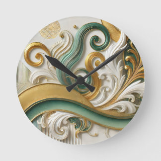 Golden Harmony Swirl – Elegant Abstract Wall Clock ラウンド壁時計