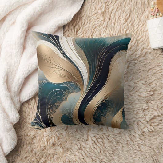 Golden Harmony - Teal and Gold Abstract  クッション (ブランケット)