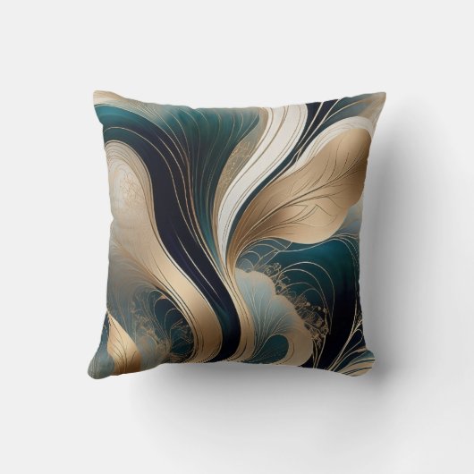 Golden Harmony - Teal and Gold Abstract クッション (裏面)