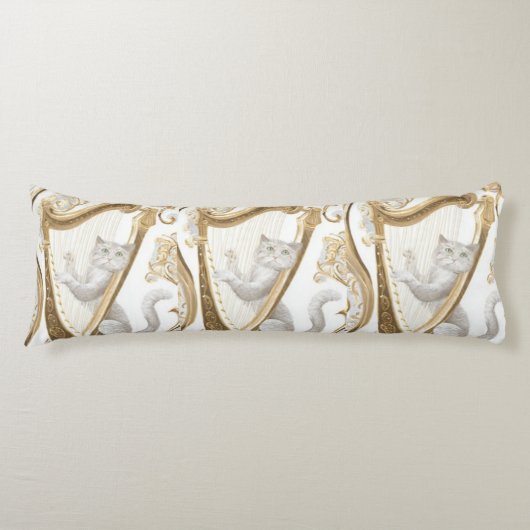 Golden Harp Cat Body Pillow – Elegant Fantasy ボディピロー (正面)
