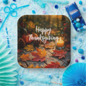 Golden Harvest Glow – Thanksgiving Greeting ペーパープレート (パーティー)