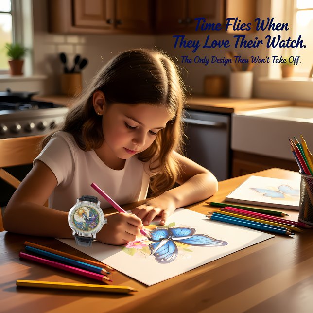 Golden Harvest Stained Glass Sunflower Butterfly 腕時計 (クリエイターアップロード済み)