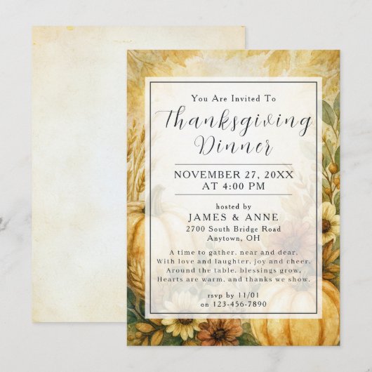 Golden Harvest Thanksgiving Invitation 招待状 (正面/裏面)