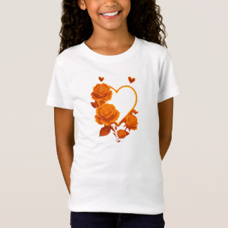 Golden Heart & Orange Roses Girls' T-Shirt Tシャツ
