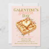 Golden Heart Waffle Galentine Brunch Pastel Floral 招待状 (正面)
