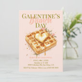 Golden Heart Waffle Galentine Brunch Pastel Floral 招待状 (スタンド正面)