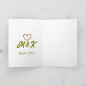 Golden heart wedding couple name letter modern  カード (内部)