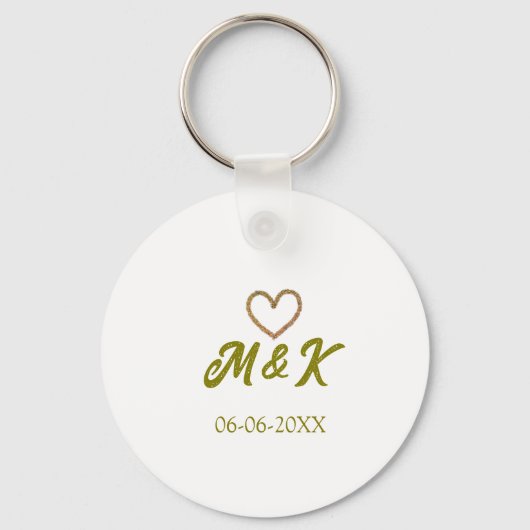 Golden heart wedding couple name letter modern  キーホルダー (正面)