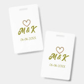 Golden heart wedding couple name letter modern  バッジ (表裏)