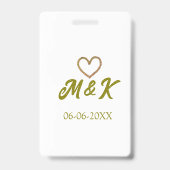 Golden heart wedding couple name letter modern  バッジ (裏面)