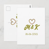 Golden heart wedding couple name letter modern  ポストカード (正面/裏面)