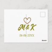 Golden heart wedding couple name letter modern  ポストカード (裏面)