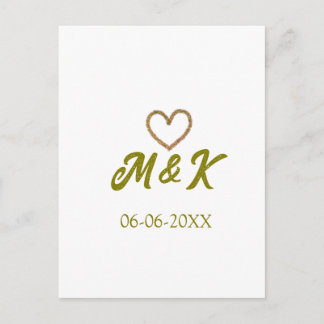 Golden heart wedding couple name letter modern  ポストカード