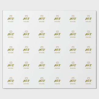 Golden heart wedding couple name letter modern  ラッピングペーパー