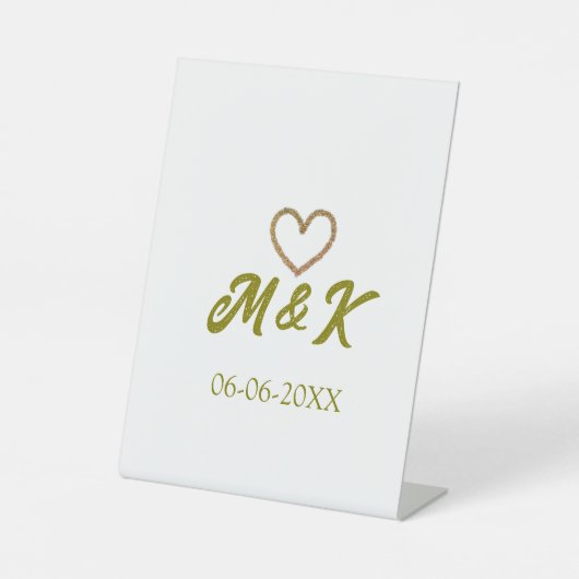 Golden heart wedding couple name letter modern  台座サイン (正面)