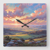 Golden Hills - Vibrant Landscape Illustration スクエア壁時計 (正面)