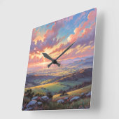 Golden Hills - Vibrant Landscape Illustration スクエア壁時計 (傾斜)