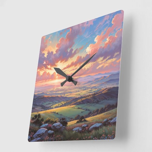 Golden Hills - Vibrant Landscape Illustration スクエア壁時計 (傾斜)