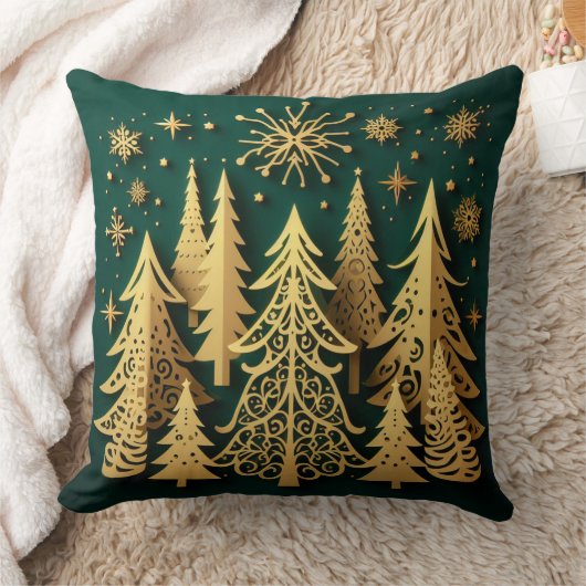 Golden Holiday Forest – Christmas Tree Pattern クッション (ブランケット)