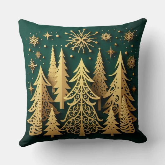 Golden Holiday Forest – Christmas Tree Pattern クッション (裏面)