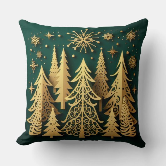 Golden Holiday Forest – Christmas Tree Pattern クッション (正面)