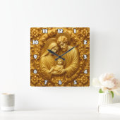 Golden Holy Family Devotional Relief スクエア壁時計 (ホーム)