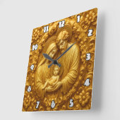 Golden Holy Family Devotional Relief スクエア壁時計 (傾斜)