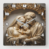 Golden Holy Family Mary, Joseph, and Jesus スクエア壁時計 (正面)