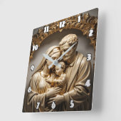 Golden Holy Family Mary, Joseph, and Jesus スクエア壁時計 (傾斜)