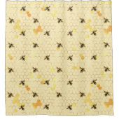 Golden Honeybee Honeycomb Pattern シャワーカーテン (正面)