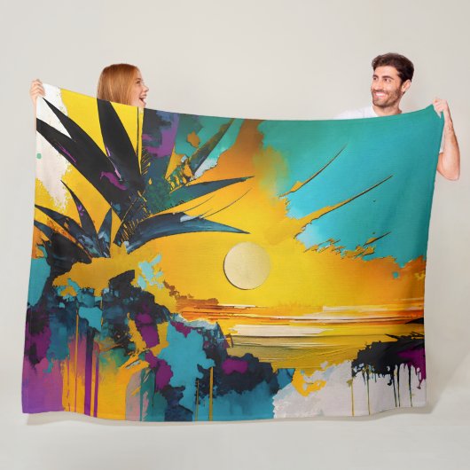 Golden Horizon – Abstract Tropical Sunset フリースブランケット (インサイチュ)