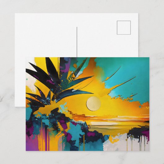 Golden Horizon – Abstract Tropical Sunset ポストカード (正面/裏面)