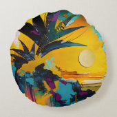Golden Horizon – Abstract Tropical Sunset ラウンドクッション (裏面)